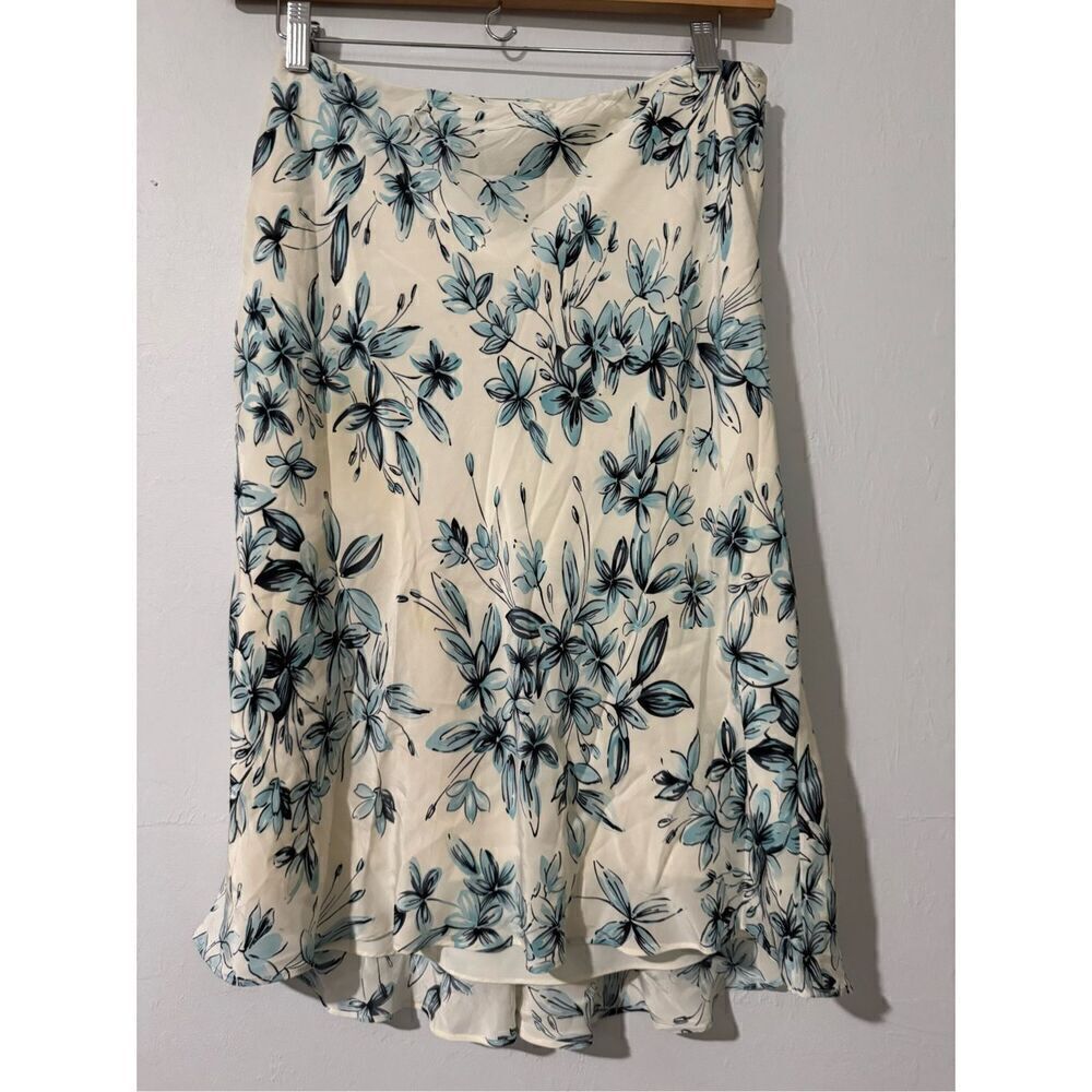 Ann Taylor Loft 100% silk blue floral skirt 16